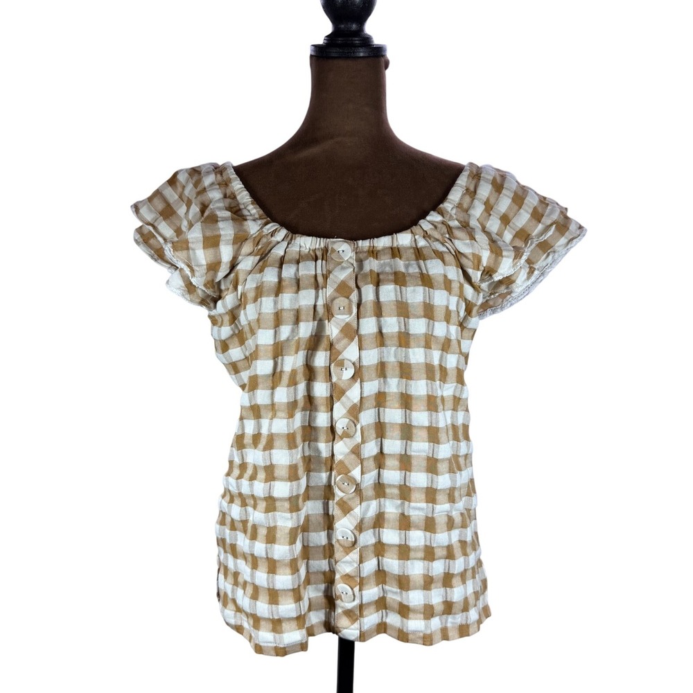 Matilda Jane Annabelle Gingham Puff Sleeve Blouse Womens S Enchanted Garden Top